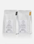 Udforsk vores 2x250g espresso smagspakke fra Colombia og Brasilien, perfekt sammensat for en raffineret og intens espressooplevelse