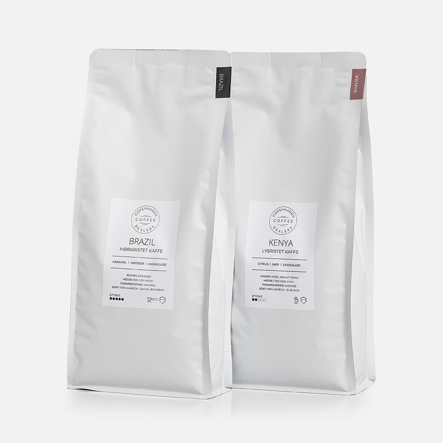 Vores 2x1000g kaffepakke fra Kenya og Brasilien tilbyder en ekstraordinær smagsrejse for kaffeentusiaster, der søger kvalitet og mangfoldighed