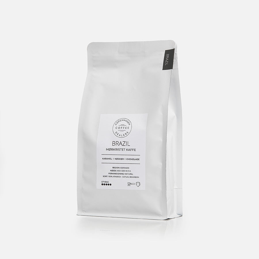 500g mørkristet kaffe fra Brasilien, ideel for kaffeelskere, der søger en dyb og intens smagsoplevelse