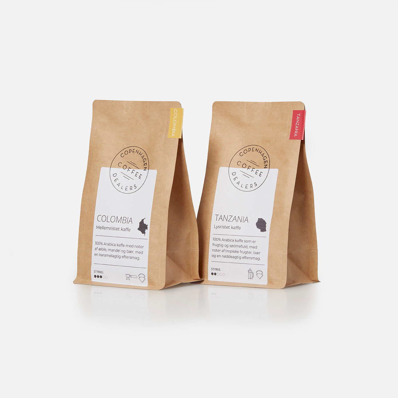 Oplev vores særlige stempelkaffe smagspakke med 2x250g fra Colombia og Tanzania, perfekt til at udforske forskellige smagsprofiler