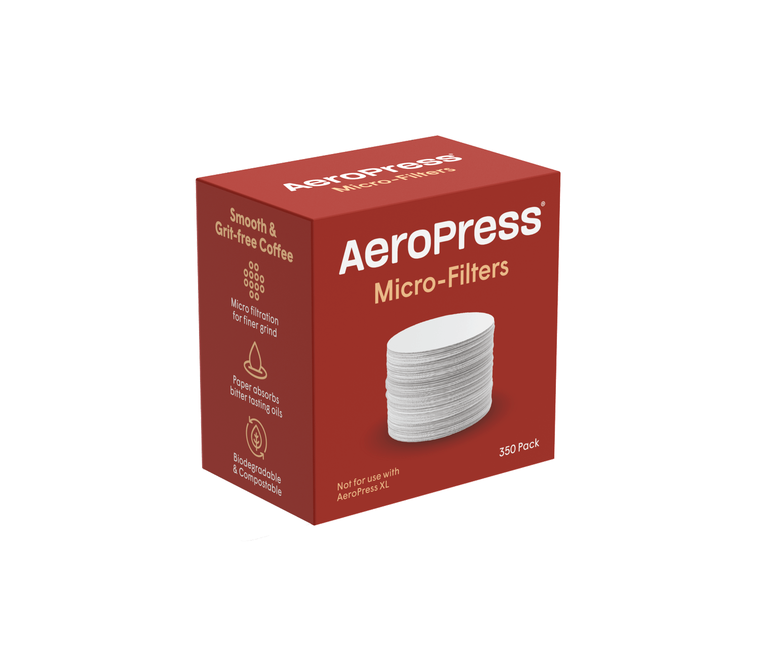 AeroPress papirfiltre (350 stk.) sikrer en ren, velafbalanceret kaffe ved hver brygning. Designet til AeroPress for optimal filtrering og en silkeblød smag.